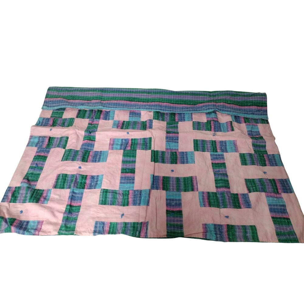 Handmade Pink Green Geometric Patchwork Kids Quilt 43x37